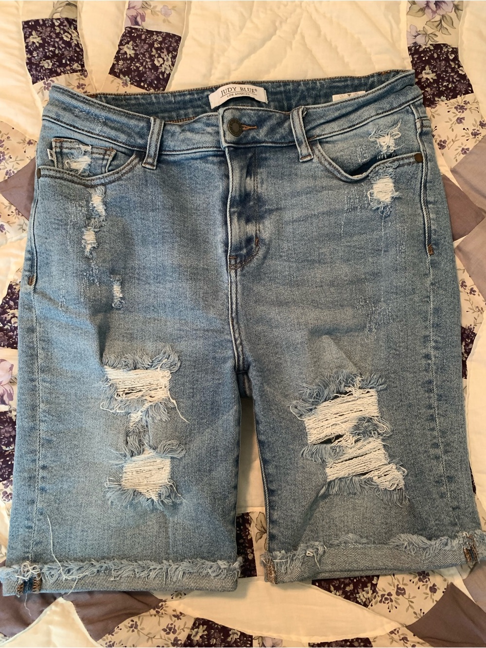 Judy Blue Distressed Light Blue Denim Bermuda Shorts
